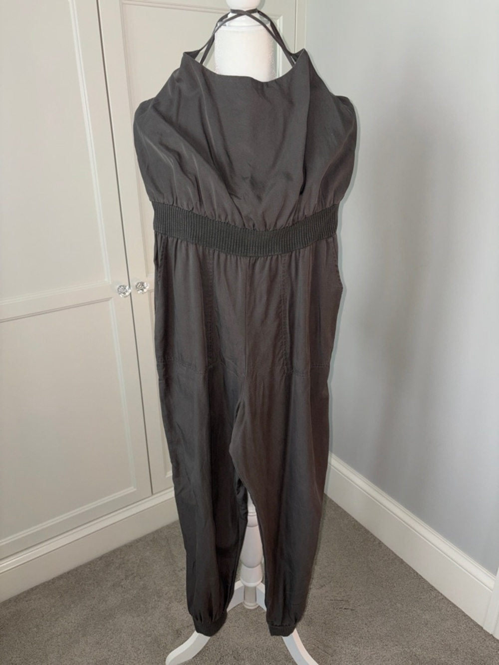 Anthropologie Black Halter Smocked-Waist Jumpsuit with Elastic Ankles